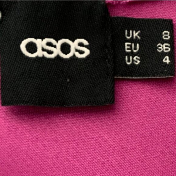 ASOS Retro Square Neck Fit & Flare Satiny Party Dress Sz 4 Fuchsia Pink 67A - Picture 7 of 9